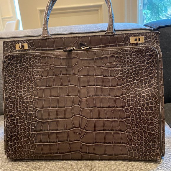 Marlowe Top Handle Flap Bag (Leather & Crocodile) - Picture 2 of 5